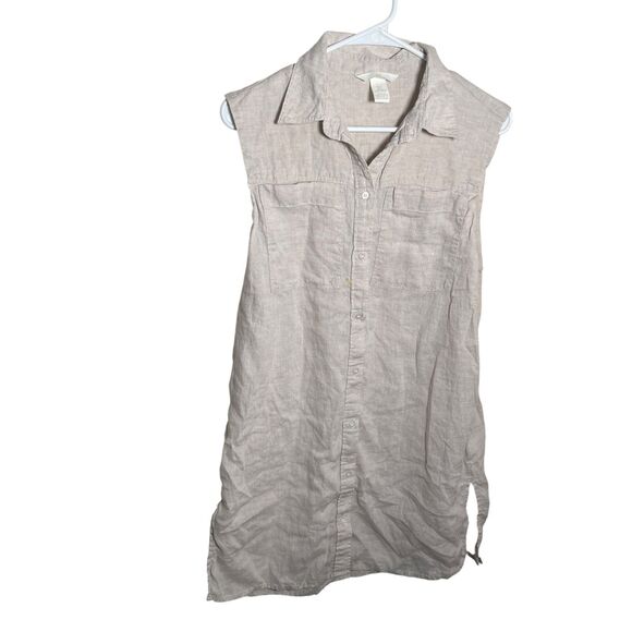 H&M Dresses & Skirts - H&M Dress Women's Small Beige Button Front Shift 100% Linen Lagenlook Casual